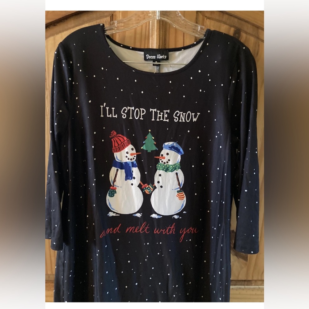 Dress Works black red green Christmas snowman dress size M
